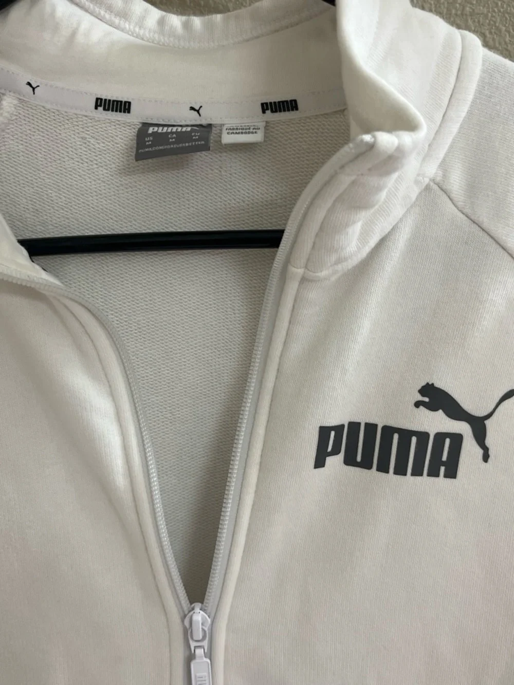 Puma White Women’s Cowl Quarter-Zip Sweatshirt with Black Logo